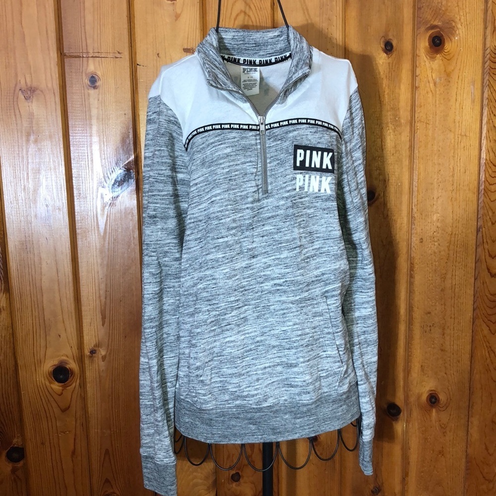 Pink Victoria secret sweatshirt gray and white crew neck zip up size small top​​